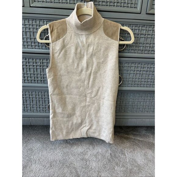 Polo Ralph Lauren suede shoulder Sleeveless suede shoulder Sweater, $225 Small B - Picture 1 of 9